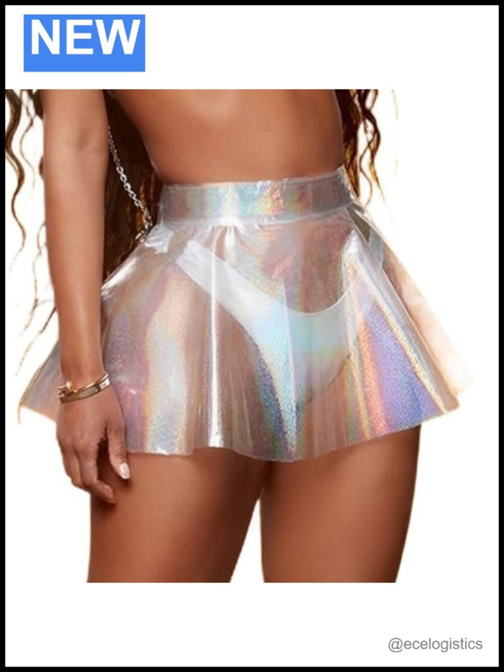 Shiny TPU Polyester Flared Pleated See Through Mini Skirt High Waist Clubwear